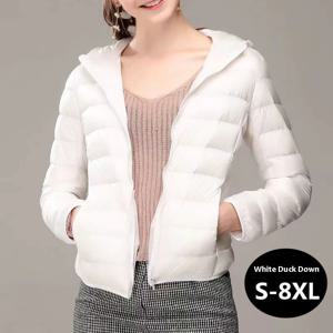 8XL 여성 화이트 오리 자켓 6XL 5XL 여성 울트라 라이트 오리 다운 코트 가을 겨울 따뜻한 후드 하이킹 아웃웨어 휴대용