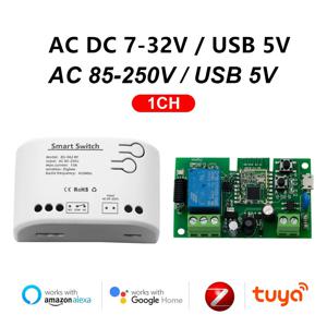 Tuya Zigbee 차고 문 수신기 1CH RF 스마트 스위치 7-32V 220V 원격 제어 433 빛 10A Rele 릴레이 인터록 자동 잠금