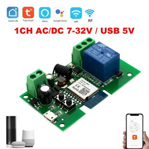 Wifi 스마트 스위치 1CH 7-32V 미니 Wifi 조명 컨트롤러 433 RF 수신기 게이트 차고 오프너 10A 스마트 라이프 Tuya APP 1 갱 릴레이