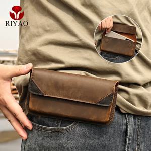 RIYAO 정품 가죽 허리 가방 홀스터 플립 커버 휴대폰 케이스, 벨트 클립 포함, 낙하 방지 휴대폰 파우치, 아이폰 15 삼성용