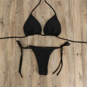 섹시한 끈 팬티 비키니 세트 사이드 홀터넥 넥타이 수영복 숙녀 스플릿 스트랩 조절 가능한 붕대 스타일 브라질 수영복 여성 비치웨어