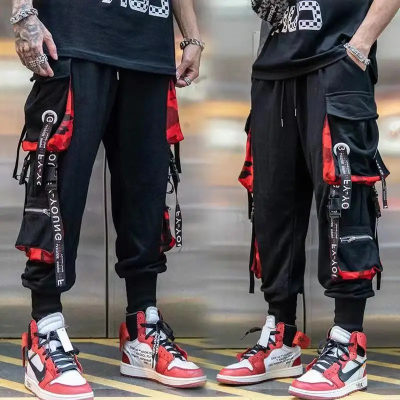 클래식 streetwear 힙합 조깅 남자 편지 리본 카고 바지 주머니 트랙 전술 캐주얼 남성 바지 스웨트 팬츠 KZ99