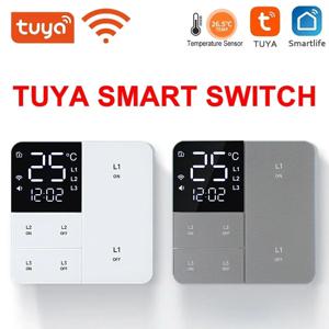 온도 시간 표시 기능이있는 Tuya 스마트 Wifi 스위치 100-250V 1/2/3 갱 벽 조명 버튼 스위치 타이밍 원격 제어