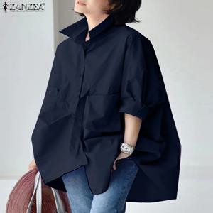 2024 ZANZEA 셔츠 패션 봄 옷깃 넥 긴 소매 루즈 블라우스 우아한 솔리드 캐주얼 탑 작업 파티 Blusas Oversize Women