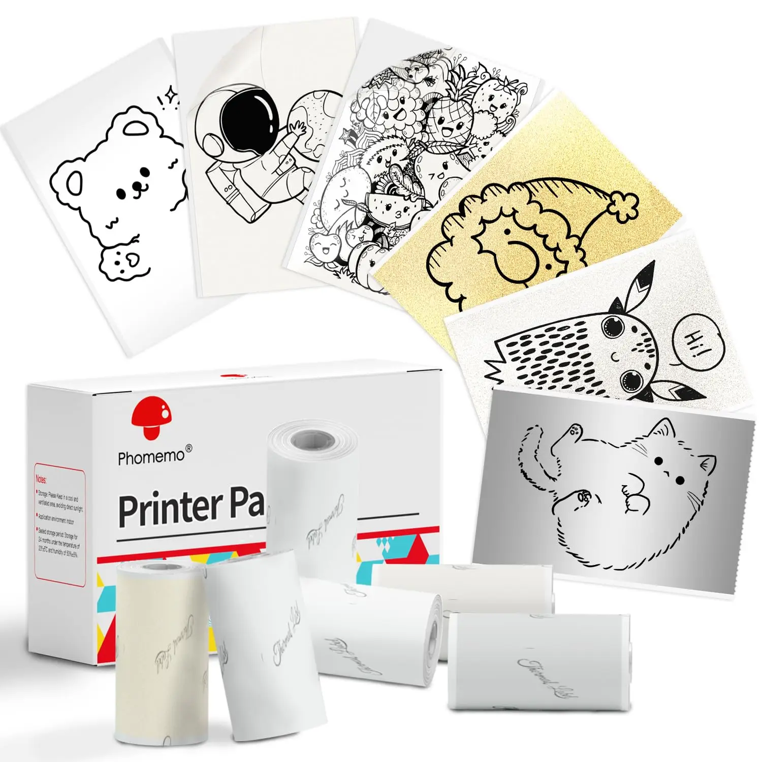 Phomemo 접착 열 스티커 용지 Phomemo M02/M02 Pro/M02S/M03/M03AS/M0/M04S 50mmx3.5m 용 여러 색상 감열지