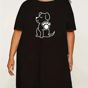 플러스 사이즈 여성 잠옷 대형 솔리드 컬러 드레스 라운드 넥 짧은 소매 드레스 여성 Homewear 3D 인쇄 애완 동물 강아지