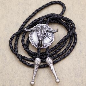 New Arrial Western Southwest Longhorn Steer 암소 해골 방패 가죽 로데오 볼라 볼로 넥 타이 탑 패션 셔츠 액세서리 넥타이