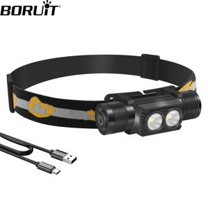 BORUiT D25 듀얼 LED 헤드램프 6모드 1200LM 강력한 헤드라이트 Type-C 충전식 18650 헤드 토치 캠핑 낚시 랜턴