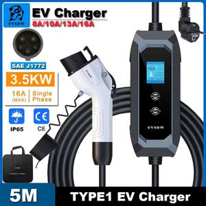 Evsow 휴대용 EV 충전기 Type1 16A 3.5KW 전기 자동차 충전기 J1772 5M 충전 케이블 8A-10A-13A-16A 조정 가능한 Wallbox EVSE