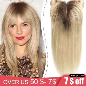 100% 레미 인간의 머리카락 토퍼 (Bangs 포함) Ombre Brown Blonde Toupee 헤어 피스 실크베이스 클립 여성용 토퍼 헤어 익스텐션
