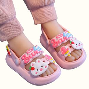 어린이 샌들 슬리퍼 부드러운 미끄럼 방지 만화 토끼 팬더 DIY 디자인 구멍 아기 소년 소녀 여름 어린이 샌디 비치 신발