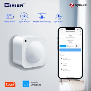 GIRIER Tuya ZigBee PIR 모션 센서 스마트 인간 움직임 감지기 홈 보안을위한 내장 광 센서 Smart Life APP 작동