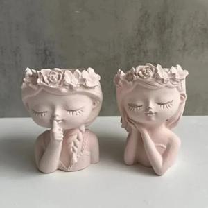 콘크리트 꽃병 실리콘 몰드 DIY 수제 소녀 머리 모양의 꽃 냄비 석고 에폭시 수지 펜 홀더 금형 홈 장식 용품