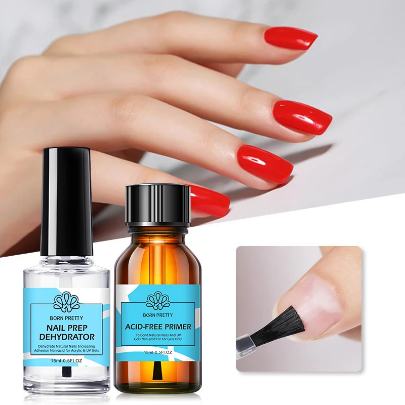 BORN PRETTY 15ml 네일 프라이머 네일 프레퍼레이션 탈수 베이스 탑 코트 젤 매니큐어 UV LED 램프 필요 없음 네일 아트 바니시 매니큐어