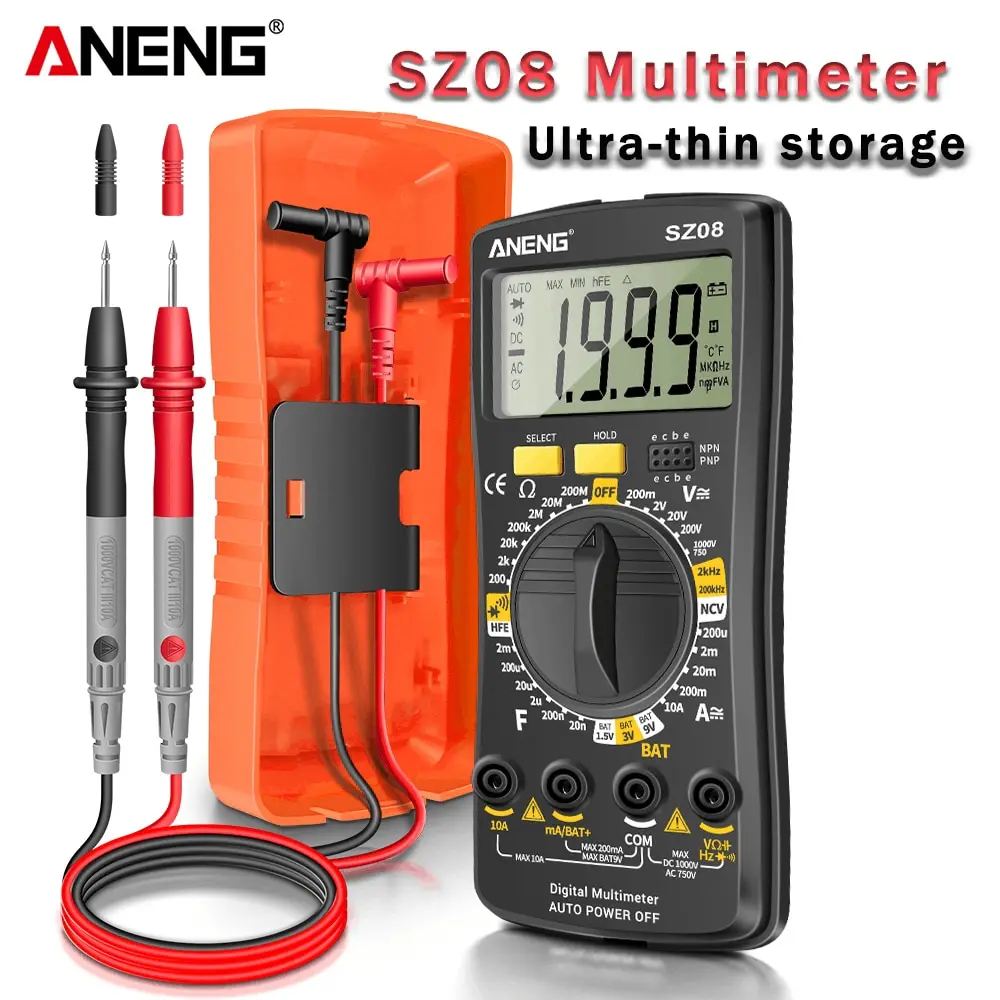 ANENG 디지털 초박형 멀티미터 스토리지 전문 계량기 자동 전압계, AC DC 220V 저항 핸드 홀드 테스터, SZ08