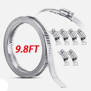 9.8ft 조정 가능한 대형 호스 클램프 웜 기어 스테인레스 스틸 클램프 + 6 패스너 자동차 액세서리 클램프 및 패스너