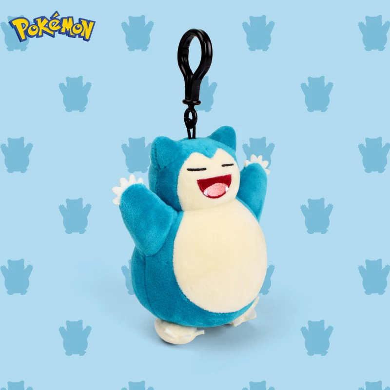 정품 동물 포켓몬 시리즈 피카추 Snorlax Kawaii 플러시 장난감 귀여운 펜던트 열쇠 고리 키 체인 아이 소년을위한 생일 파티 선물