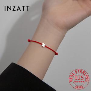 INZATT 클래식 S925 스털링 실버 꽃 레드 로프 클로버 조절 팔찌 여성을위한 파인 쥬얼리 미니멀리스트 액세서리