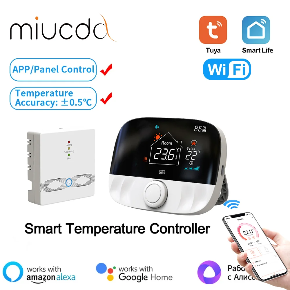 MIUCDA Tuya 스마트 홈 WiFi 온도 조절기, RF433 무선 바닥 난방 물 가스 보일러 스마트 생활 온도 컨트롤러