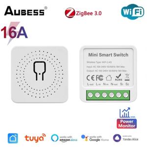 Tuya 스마트 Zigbee/WiFi 미니 스위치 에너지 모니터가 포함된 양방향 제어 라이트 차단기 SmartLife 원격 지원 Alexa Google