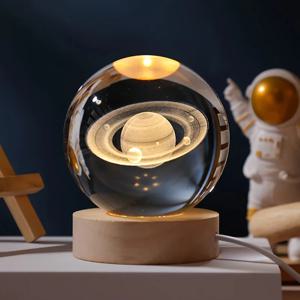 USB LED 야간 조명 갤럭시 토성 3D 크리스탈 볼 무드 라이트, 침실 홈 장식 테이블 램프, 어린이 크리스마스 창의적인 선물
