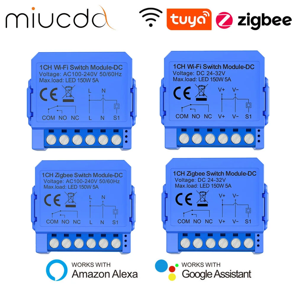 MIUCDA Tuya WiFi/ZigBee 스마트 모듈, 건식 접촉 릴레이 DC 24-32V/AC 100-240V Alexa Google 홈용 DIY 범용 차단기 릴레이