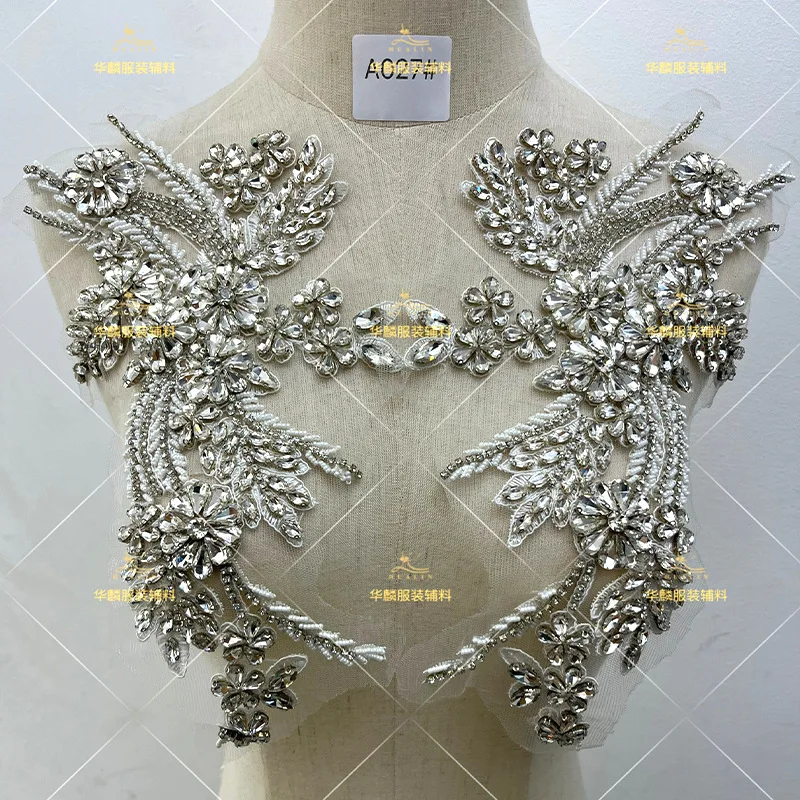 샘플 럭셔리 수제 다이아몬드 DIY Headscarves 소재 이브닝 드레스 목 패브릭 구슬 크리스탈 Tulle 의류 장식