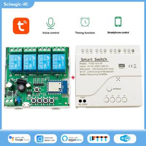 Wifi 스마트 라이트 스위치 4CH Mdule DC 5V 12V 24V RF 433 수신기 10A 릴레이는 Alexa Google Assistant Tuya Smart Life와 함께 작동합니다.