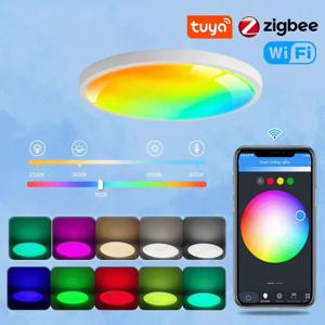 Tuya 스마트 WIFI LED 라운드 천장 조명 현대 RGBCW Zigbee 천장 조명은 Alexa Google Assistant와 함께 작동합니다.