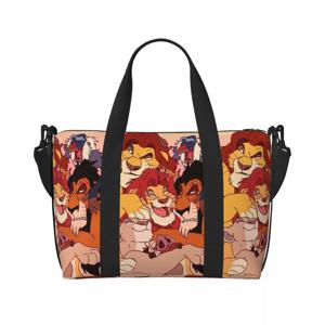 사용자 정의 라이온 킹 캐릭터 Simba 토트 백 여성용 대용량 귀여운 만화 비치 체육관 여행 가방