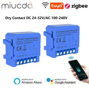 MIUCDA Tuya WiFi/ZigBee 스마트 스위치 모듈 건식 접촉 DC 24-32V/AC 100-240V DIY 차단기 릴레이 타이머 Alexa Google 홈 작동