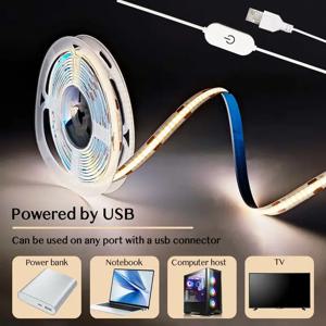 COB LED 스트립 빛 스마트 터치 조광기 유연한 다이오드 테이프 USB 5V 320LED/M 조명 램프 홈 룸 주방 백라이트 장식