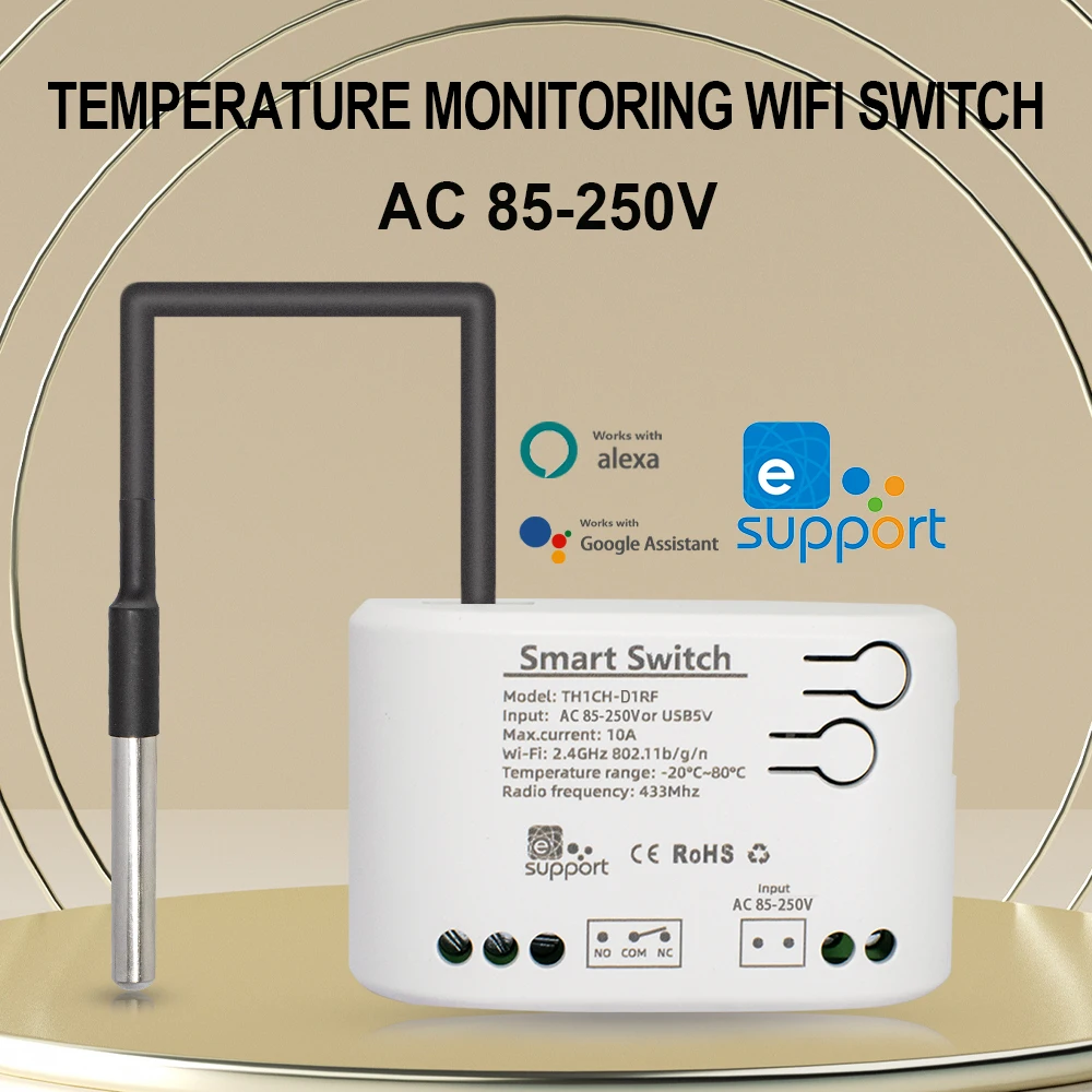 WiFi 스마트 온도 스위치 7-32V 85-250V 220V 지능형 모니터링 온도 조절기 Ewelink APP Alexa Google 홈과 호환 가능