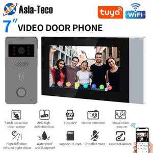 Tuya 7 인치 비디오 와이파이 인터콤 키트 Tuya 스마트 홈 비디오 도어폰 시스템 1080P 110 °   유선 초인종 카메라 풀 터치 모니터