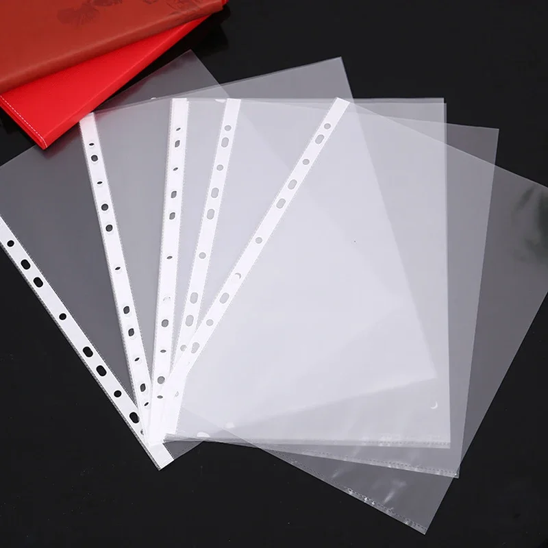 100pcs A4 11 구멍 루스 리프 문서 용지 보호 슬리브 투명 플라스틱 펀치 포켓 폴더 파일 포켓 슬리브 얇은