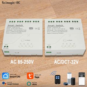 Tuya WiFi 1/4 채널 스마트 스위치 AC/DC 7-32V AC 85-250V RF 433MHz 4CH 릴레이 모듈 Alexa Google 홈과 함께 작동