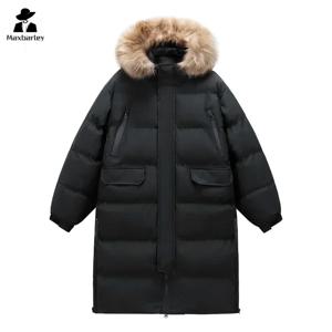 겨울 모피 칼라 후드 자켓 남성 브랜드 긴 두꺼운 따뜻한 코튼 패딩 코트 커플 캐주얼 대형 포켓 방풍 파카