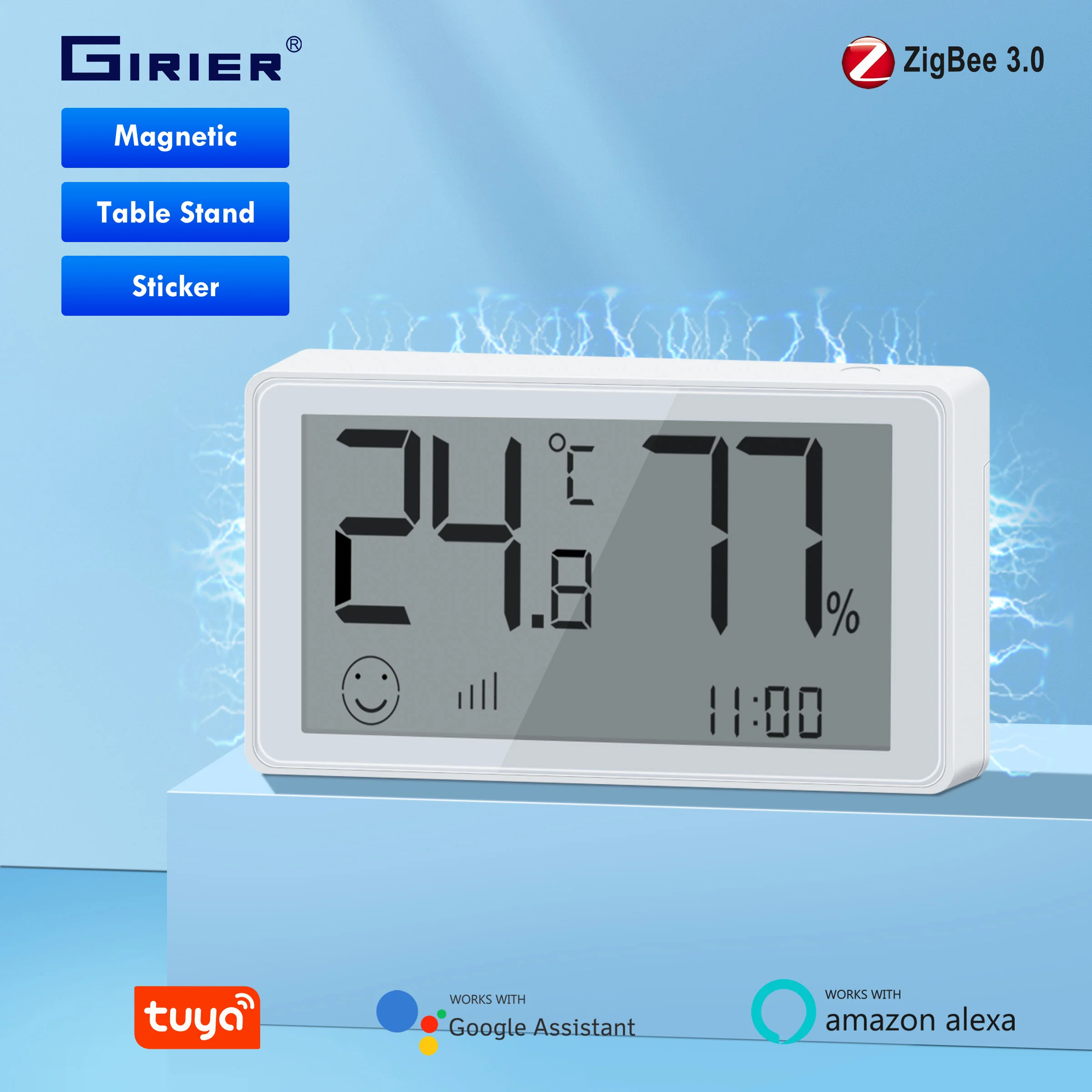 GIRIER Tuya ZigBee 스마트 온도 습도 센서, 실내 온도계 습도계, 배터리 구동, Alexa Hey Google 호환