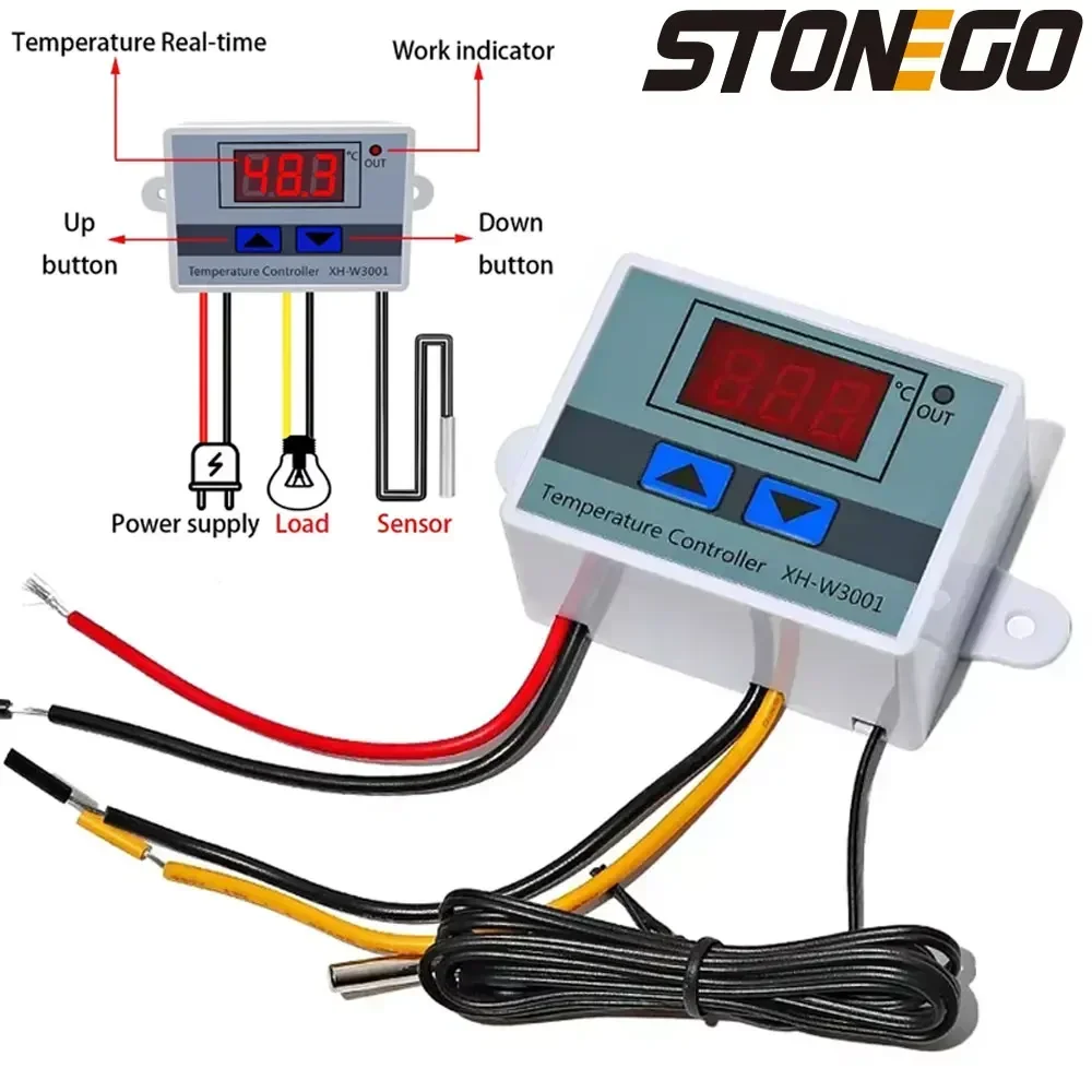 STONEGO 디지털 온도 제어 마이크로 컴퓨터 온도조절기 스위치 온도계, W3001, 12 V, 24 V, 220V, 신제품