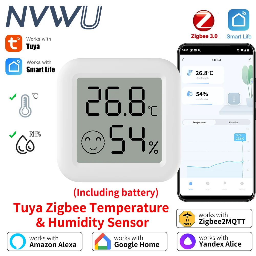Tuya Zigbee 3.0 온도 습도 센서 Yandex Alexa와 스마트 홈 작업을 위한 스마트 라이프를 통한 APP 원격 제어 온도계