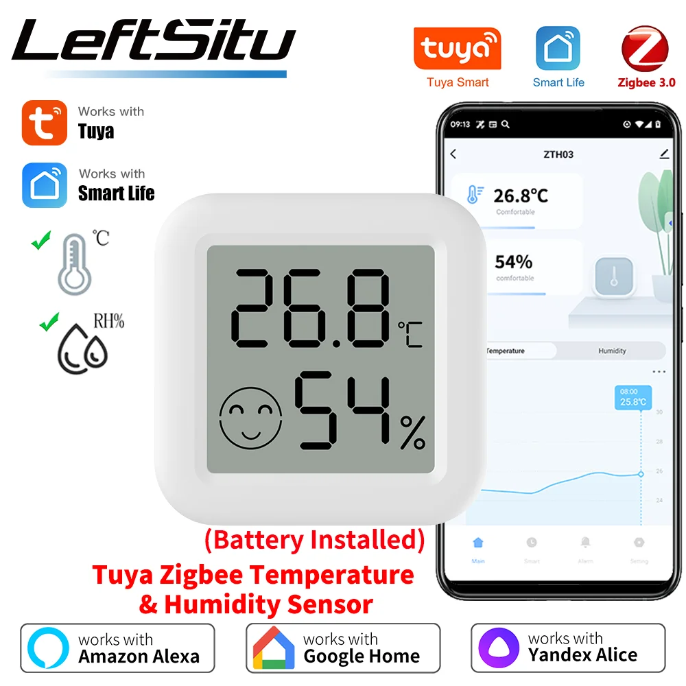 Tuya Zigbee 3.0 온도 습도 센서 Yandex Alexa와 스마트 홈 작업을 위한 스마트 라이프를 통한 APP 원격 제어 온도계