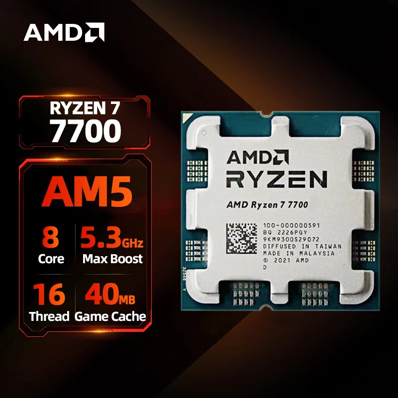 AMD Ryzen 7 7700 프로세서 5.3GHz 8코어 16스레드 40MB 게임 캐시 5NM TDP 65W 소켓 AM5 게임용 CPU 통합 그래픽