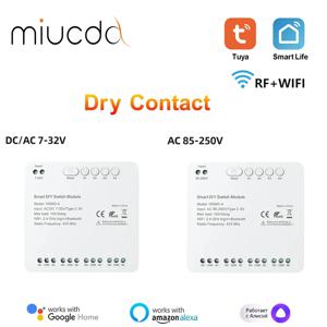 7-32V/85-250V의 MIUCDA Tuya 스마트 4 채널 드라이 컨택트 스위치 모듈, Alexa 및 Google Home과 호환 가능, 스마트 홈 자동화를 위한 Zigbee 3.0 및 RF 433 리모컨 지원