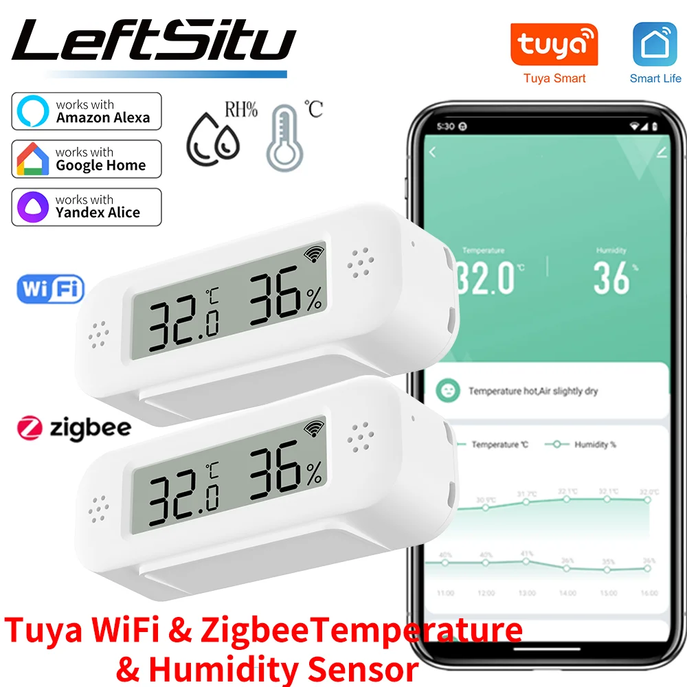 Tuya Zigbee WiFi 미니 온도 습도 스마트 홈 온도계 습도계 APP Google 홈 Yandex Alexa와 원격 작업