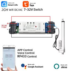 Tuya 스마트 Wifi 전기 선형 액추에이터 모터 컨트롤러, DC AC 12V 24V 32V 2 채널 스위치, RF433 원격, 2CH 펄스 모듈 릴레이
