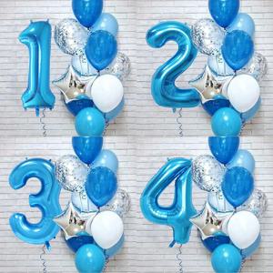 12 개/대 파란색 번호 호일 라텍스 풍선 생일 파티 장식 1 년 생일 장식 풍선