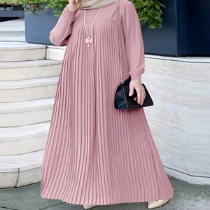 2024 ZANZEA 가을 우아한 긴 소매 Pleated Sundress 이슬람 Abaya Hijab 드레스 패션 캐주얼 IsIamic 의류 두바이 맥시 가운
