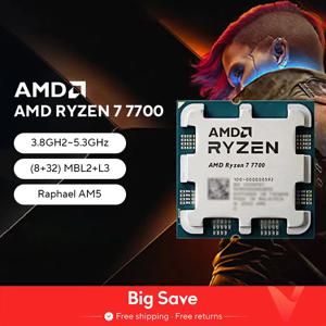 PC 게이머용 데스크탑 컴퓨터 프로세서, AMD Ryzen 7 7700 100%, 새로운 게임 CPU, 최대 5.3GHz 8 코어 16 스레드 소켓, AM5