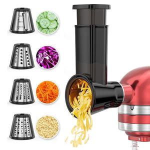 KitchenAid 슬라이서용 슬라이서 부착물 KitchenAid 스탠드 믹서용 슈레더 액세서리 블랙 샐러드 치즈 강판(블레이드 4개 포함)