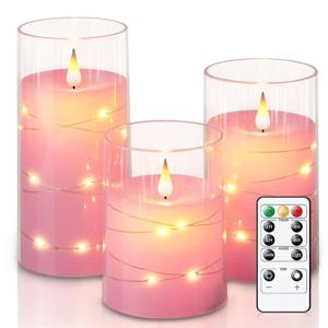 3Pcs Flameless LED 촛불 조명 3D 불꽃 깜박이는 Flameless 촛불 원격 타이머 LED 촛불 할로윈 크리스마스 장식